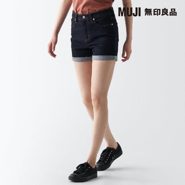 【MUJI 無印良品】女有機棉混超彈力丹寧短褲(暗藍)
