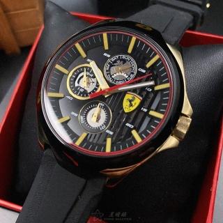 【Ferrari 法拉利】FERRARI手錶型號FE00047(黑色錶面黑金色錶殼深黑色矽膠錶帶款)