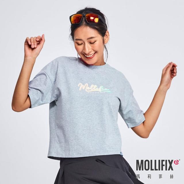 【Mollifix 瑪莉菲絲】活力LOGO圓領短袖T恤、瑜珈上衣、瑜珈服(麻花灰)