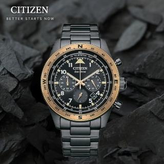 【CITIZEN 星辰】推薦款 紳士光動能 三眼計時腕錶-黑x金(CA4556-89E)