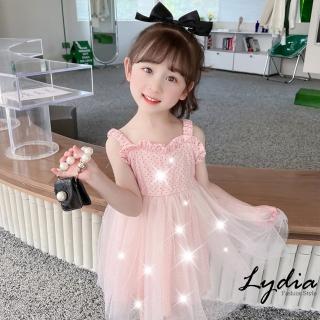 【Lydia】現貨 女童洋裝 無袖連身洋裝 時尚公主 閃亮網紗(粉/綠 90、100、110、120、130)