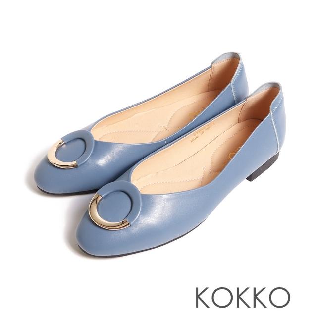 【KOKKO 集團】拼接感金屬飾釦隨你彎平底鞋(灰藍色)