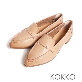 【KOKKO 集團】輕量舒適復古蠟感牛皮低跟休閒鞋(卡其色)