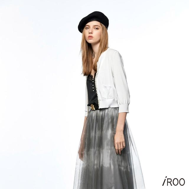 【iROO】鑲珍珠開襟針織外套