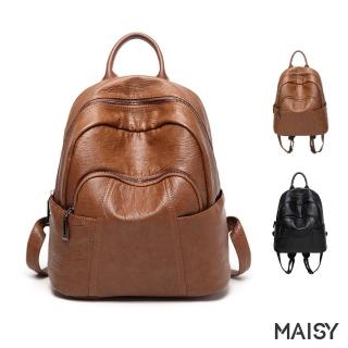 【MAISY】強韌防水軟皮大容量背包(現+預 黑色／棕色)