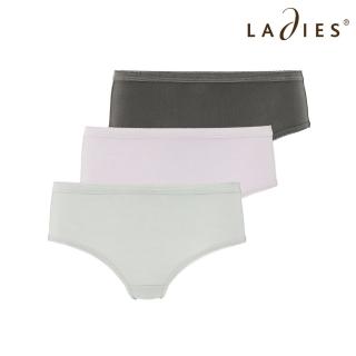 【Ladies 蕾黛絲】精梳棉褲三件包中腰內褲 M-EEL(灰綠/沉紫/深灰)