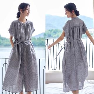 【設計所在】獨家高端限量系列 100%法國色織砂洗亞麻法式洋裝 Q230225(S-L可選)