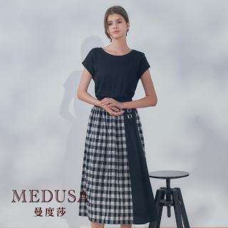 【MEDUSA 曼度莎】現貨-野餐感 格紋拼接可愛洋裝（M-XL）｜休閒洋裝 連身裙 長洋裝(105-21206)