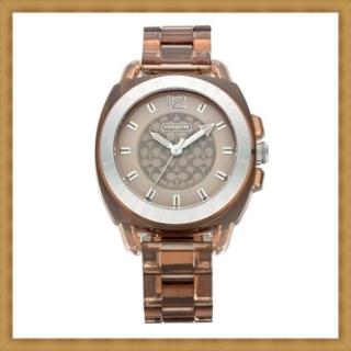 【COACH】官方授權C2 Boyfriend大錶面瑰麗女腕錶-塑膠錶帶咖啡金 錶徑38mm-贈高級9入首飾盒(CO14501390)