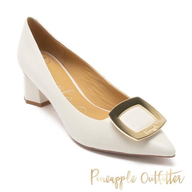 【Pineapple Outfitter】GABRIEL 羊皮方釦尖頭中跟鞋(白色)