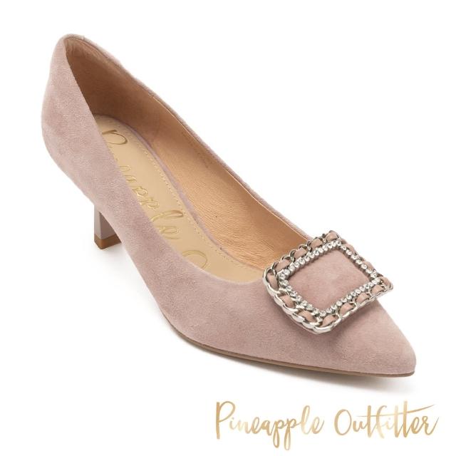 【Pineapple Outfitter】PEREZ 麂皮方釦鍊尖頭中跟鞋(粉色)