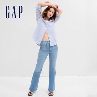 【GAP】女裝 高腰修身復古喇叭牛仔褲-淺藍色(709189)