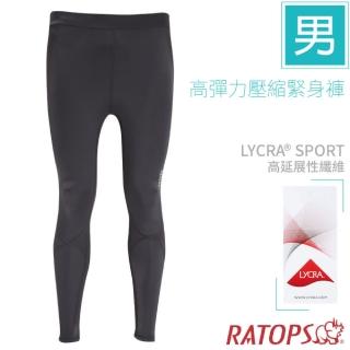 【RATOPS】男 高彈力壓縮緊身褲.貼身運動長褲(DB1770 黑色/藍條)