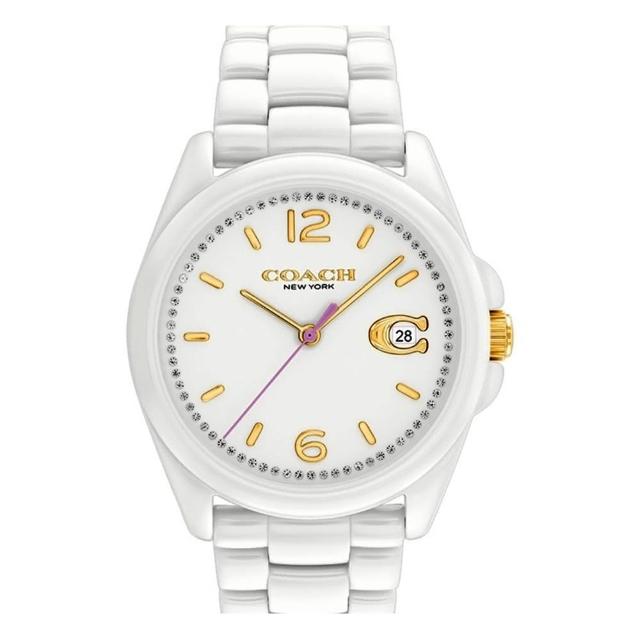 【COACH】官方授權C2 Greyson C字陶瓷女錶-白色 錶徑36mm-贈高級9入首飾盒(CO14503925)