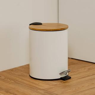 【ikloo 宜酷屋】日式竹蓋靜音緩降腳踏式垃圾桶 5L-2色可選(腳踏式/緩衝蓋/雙層垃圾桶/臥室垃圾桶)