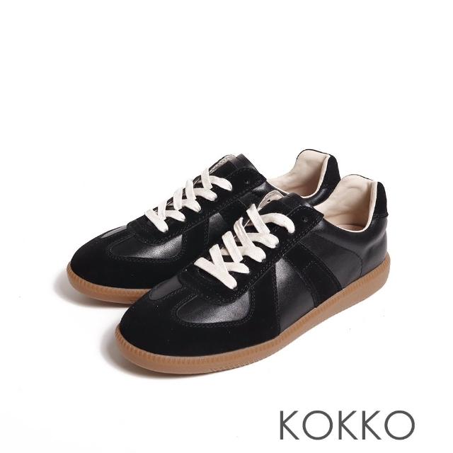 【KOKKO 集團】復刻經典皮革拼接極柔軟休閒鞋(黑色)