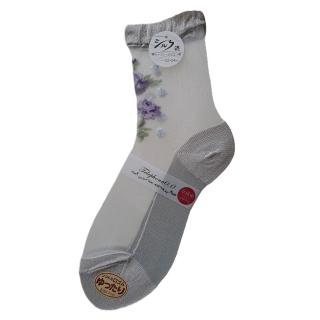 【COMBO!】日本製奈良產頂級親膚舒適真絲透膚襪 絲綢玻璃襪 透視桑蠶絲襪 刺繡透明襪子(摩卡灰)