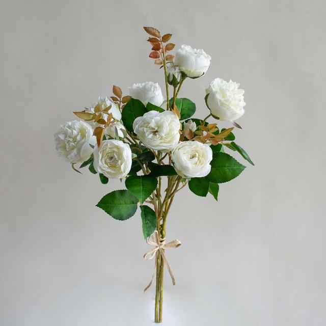 【花意空間】象牙白庭園玫瑰仿真花 2株一組(永生花 人造花 假花)