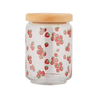 【KOJI COMPANY】木蓋玻璃印花收納罐 草莓 640ml