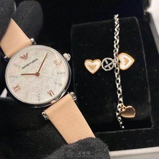 【EMPORIO ARMANI】ARMANI手錶型號AR00041(白色貝母錶面銀錶殼粉紅真皮皮革錶帶款)