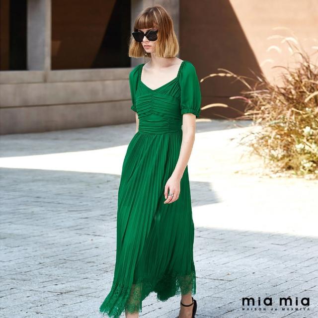 【mia mia】V型領百褶雪紡長洋裝