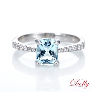 【DOLLY】1克拉 18K金無燒海水藍寶鑽石戒指