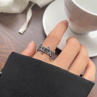 【SUMMER一夏】韓國設計S925純銀復古克羅雙層十字架花開口戒指食指潮流戒指(甜酷風)