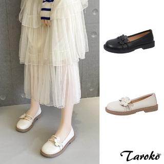 【Taroko】流行風尚花朵圓頭低跟休閒鞋(2色可選)