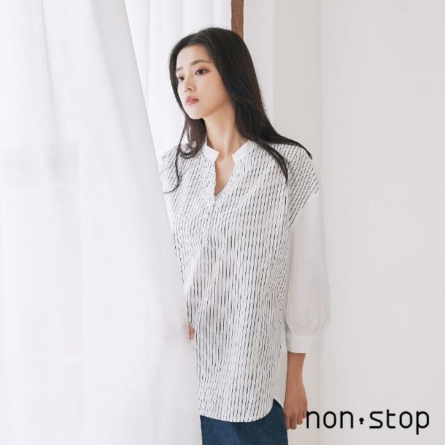【non-stop】條紋拼接七分袖襯衫-1色