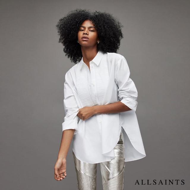 【ALLSAINTS】AVRIL 寬鬆個性百褶長袖襯衫-白 WH001Y(寬鬆版型)