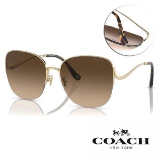 【COACH】金屬圓框太陽眼鏡(金 咖啡漸層#HC7152 900574)