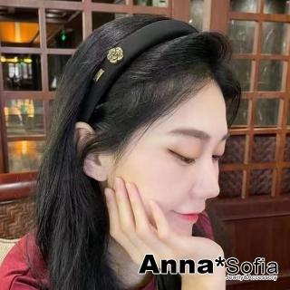 【AnnaSofia】韓式髮箍髮飾-古典金茶花飾 現貨(黑系)