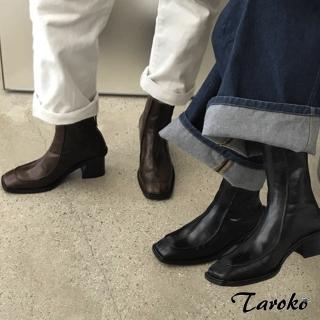 【Taroko】女團風格拉鍊方頭粗高跟中筒靴(2色可選)
