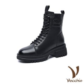 【Vecchio】真皮馬丁靴 牛皮馬丁靴/全真皮頭層牛皮復古英倫風織帶個性馬丁靴(黑)