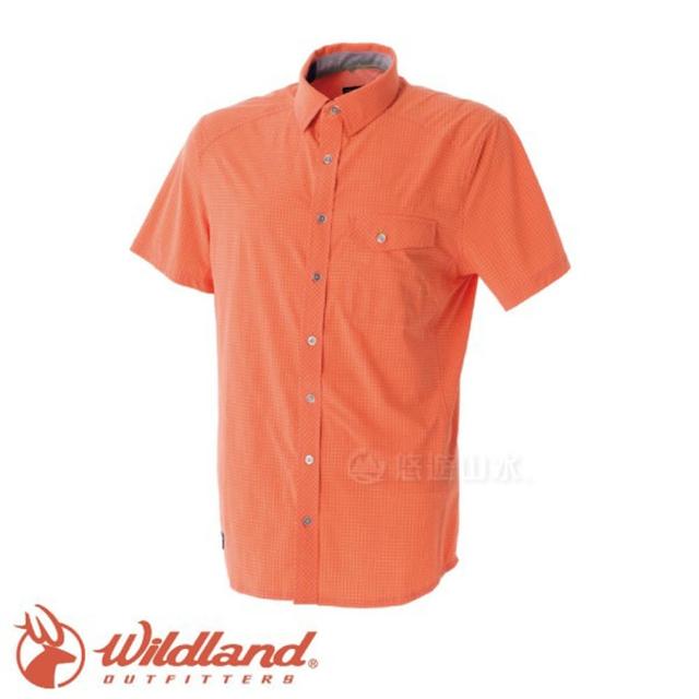 【Wildland 荒野】男款 彈性格子布短袖襯衫《橘》春夏款/短袖/襯衫/0A51208(悠遊山水)