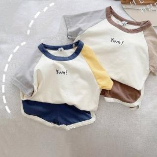 【艾比童裝】嬰兒 YUM拼接撞色套裝 短袖上衣 短褲 台灣製MIT(套裝系列 D21)
