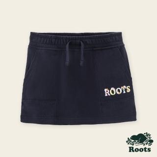 【Roots】Roots小童-繽紛花卉系列 花卉文字休閒褲裙(軍藍色)