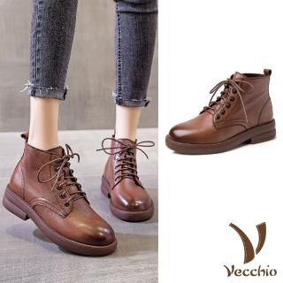 【Vecchio】真皮短靴 牛皮短靴/全真皮頭層牛皮舒適經典百搭短靴(棕)