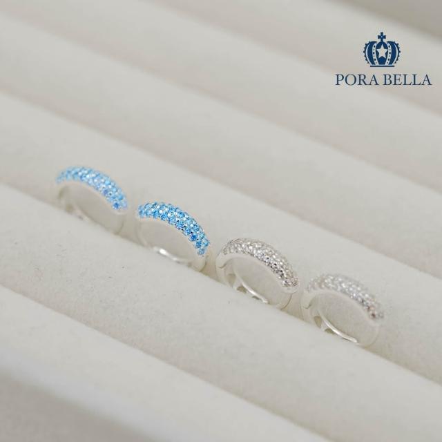【Porabella】925純銀鋯石圓圈耳環 心型鏤空設計 小眾ins風輕奢氣質 藍白兩色穿洞式耳環 Earrings
