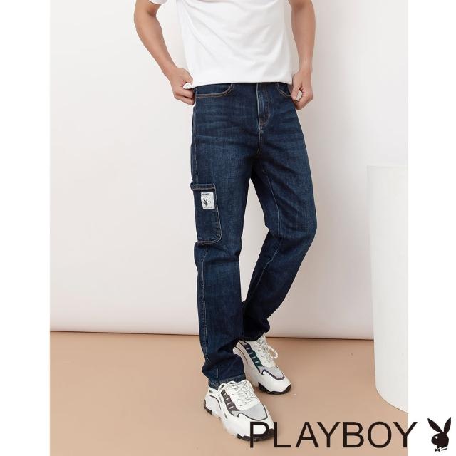 【PLAYBOY】側邊貼袋修身牛仔褲(藍色)