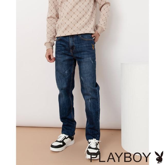 【PLAYBOY】刺繡兔頭修身牛仔褲(藍色)