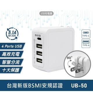 【日亞】20W USB 5.1A 4孔智慧型充電器(UB-50)