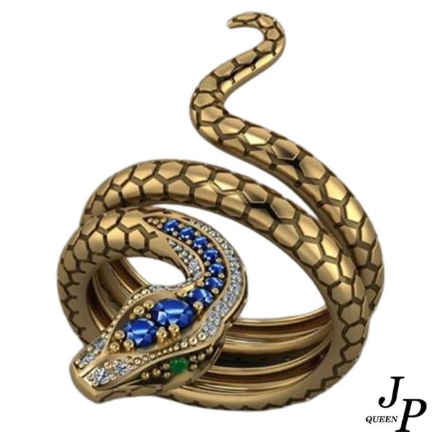 【Jpqueen】創意立體蛇形閃耀鋯石戒指(金色)