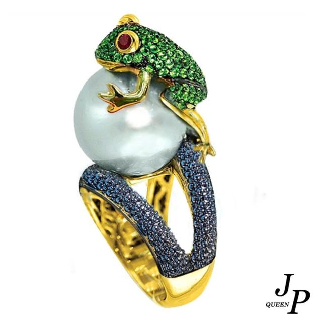 【Jpqueen】青蛙戲珠閃耀鋯石戒指(綠色)
