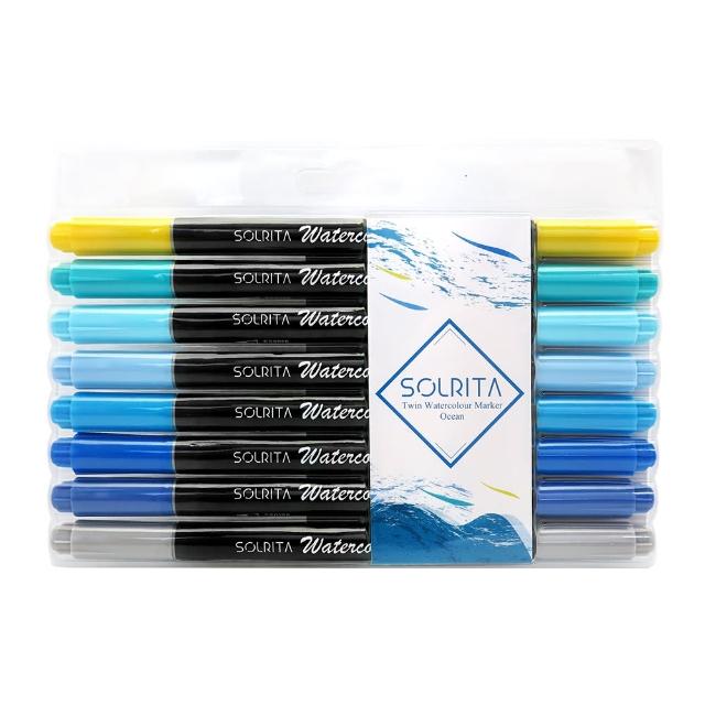 【SOLRITA】雙頭水性專業美術筆/彩繪毛筆8支組-海洋系列(仿毛刷+細字)