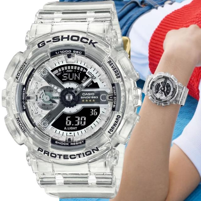 【CASIO 卡西歐】G-SHOCK 40周年Clear Remix 透明錶殼按鈕 小圓雙顯錶(GMA-S114RX-7A 防水200米)