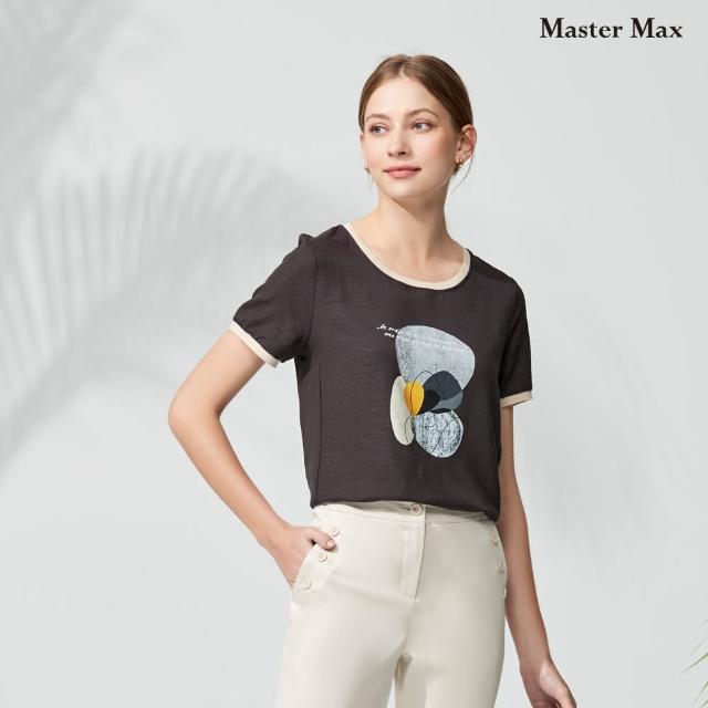 【Master Max】棉麻寬鬆撞色幾何圖形短袖上衣(8317121)