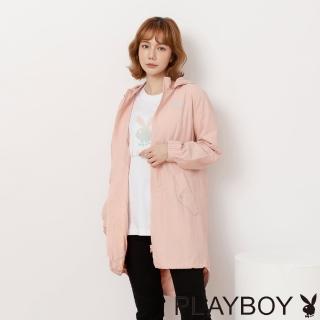 【PLAYBOY】束腰長版連帽風衣外套(粉色)