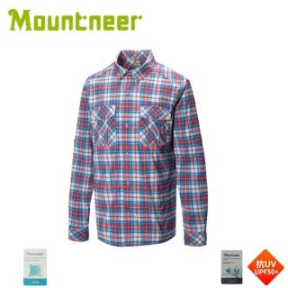 【Mountneer 山林】男 彈性抗UV格子長袖襯衫《紅》31B05/防曬長袖(悠遊山水)