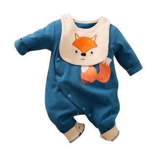 【JoyNa】嬰兒 純棉長袖包屁衣 藍狐狸連身衣(肩扣下扣.寶寶衣)